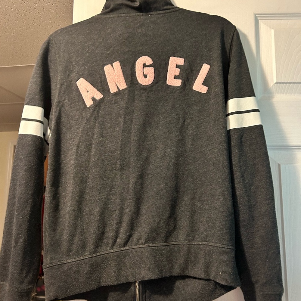 Vintage Black Zip-Up Jacket with Pink 'Angel' Text